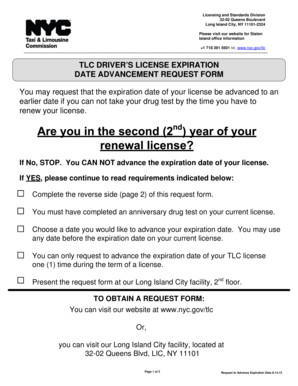 TLC Driver's License Expiration Date Advancement Request Form