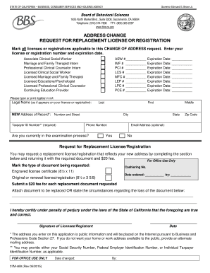 California Address Change Request for License Replacement