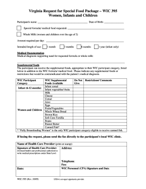Virginia Request for Special Food Package
