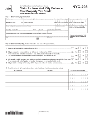 New York City Real Property Tax Credit Form NYC-208