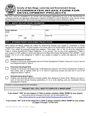 Stormwater Intake Form for Development Projects