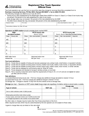 Washington Tow Truck Operator Fee Form