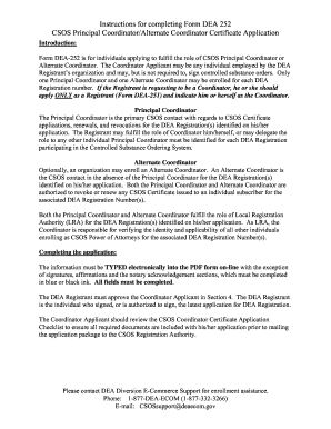 DEA Form 252 CSOS Principal Coordinator Application
