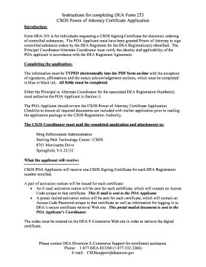 DEA Form 253 CSOS Power of Attorney Certificate Application