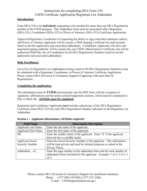 DEA Form 254 CSOS Certificate Application Registrant List Addendum