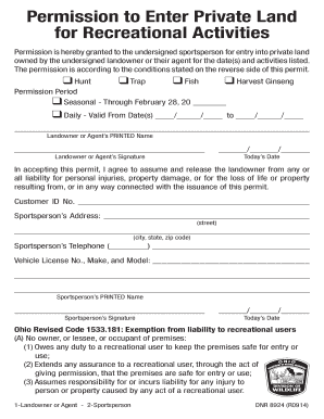 Ohio Recreational Land Entry Permission Form