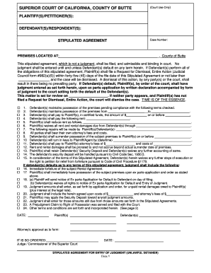 Stipulated Agreement for Entry of Judgment (Unlawful Detainer)