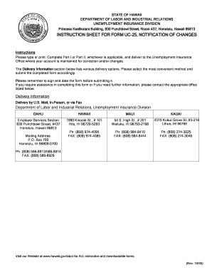 Hawaii Form UC-25 Notification of Changes