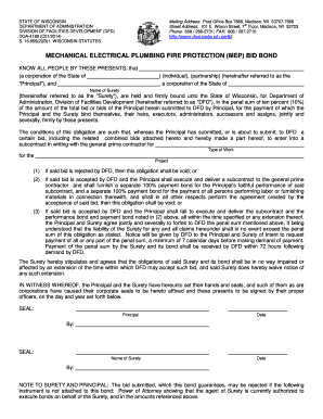 Bid bond form - DOA-4189 MECHANICAL ELECTRICAL PLUMBING FIRE PROTECTION (MEP) BID BOND. MECHANICAL ELECTRICAL PLUMBING FIRE PROTECTION (MEP) BID BOND