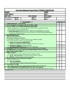 Full-time National Guard Duty Checklist