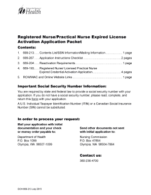 Washington RN/LPN Expired License Reactivation Application