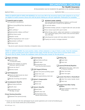 Health Insurance Application Documentation Checklist