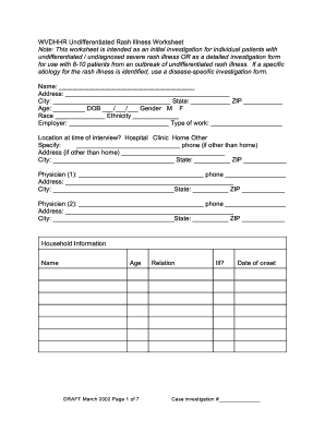 Undifferentiated Rash Illness Worksheet