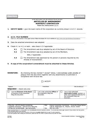 Articles of Amendment for Nonprofit Corporation