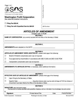 Washington Profit Corporation Articles of Amendment