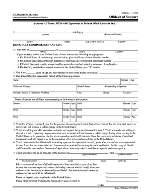 US Immigration and Naturalization Service Affidavit of Support