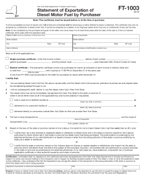 New York State Diesel Motor Fuel Exportation Certificate
