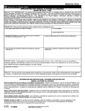 VA Form 21-8678 Annual Clothing Allowance Application