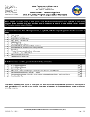 Ohio Standardized Credentialing Form