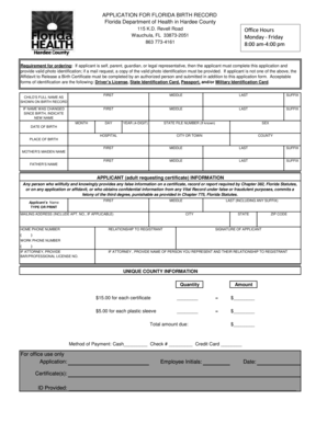 Florida Birth Record Application