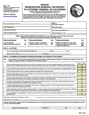 California Charitable Organization Registration Renewal Fee Report