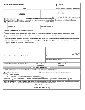 North Carolina Subpoena Form