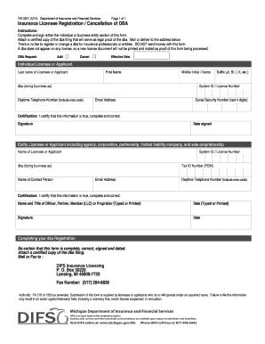 Michigan Insurance Licensee DBA Registration Form