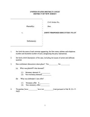 Joint Proposed Discovery Plan