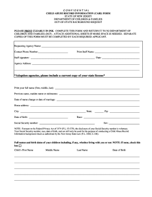 New Jersey Child Abuse Record Information Form
