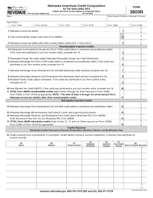 Nebraska Incentives Credit Computation Form