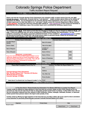 Colorado Springs Traffic Accident Report Request