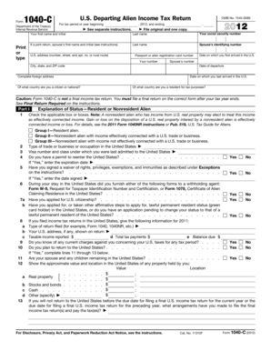 US Departing Alien Income Tax Return Form 1040-C