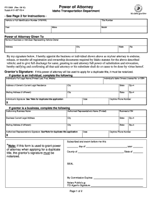 Idaho Power of Attorney for Vehicle Title