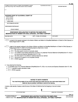 Responsive Declaration to Motion for Simplified Modification of Order for Child, Spousal, or Family Support