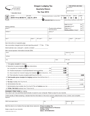 2014 Oregon Lodging Tax Quarterly Return, 2nd quarter, 150-604-002-2. For Lodgers to file their quarterly taxes. Form, instructions and voucher - oregon