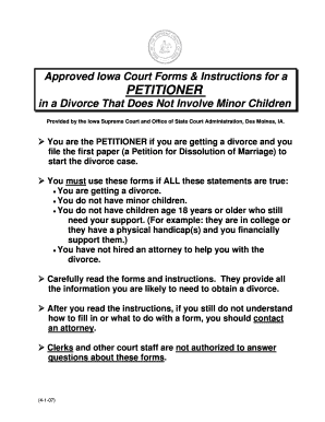 Iowa Divorce Petition Form