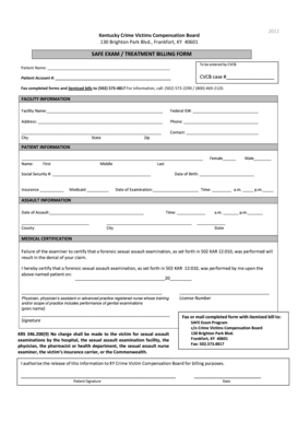 Kentucky Safe Exam Treatment Billing Form
