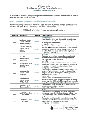 Heart Disease and Stroke Prevention Materials Order Form