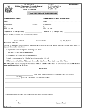 Tenant Affirmation of Non-Compliance