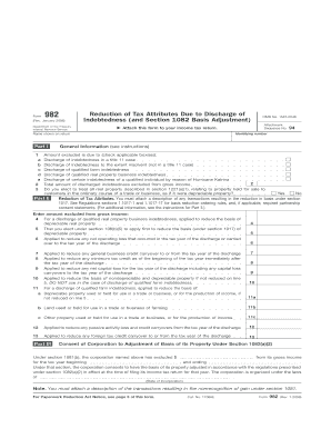 IRS Form 982 Reduction of Tax Attributes