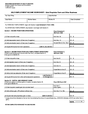 Wisconsin Self-Employment Income Worksheet