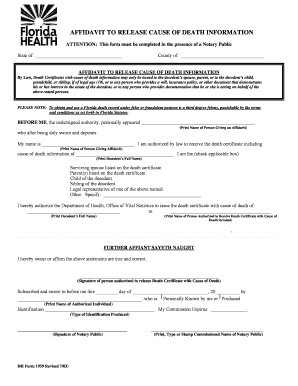 Affidavit to Release Cause of Death Information