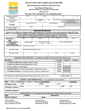 Florida Death Record Application