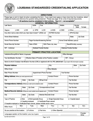 Louisiana Standardized Credentialing Application