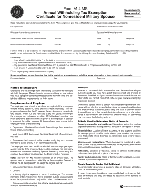 Massachusetts Nonresident Military Spouse Tax Exemption Certificate