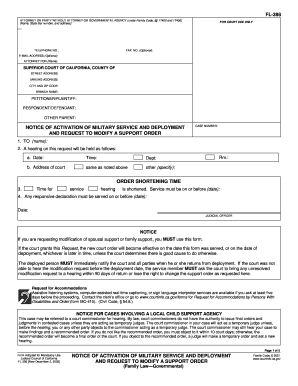 California Notice of Military Service Deployment and Support Order Modification