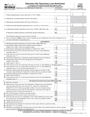 Nebraska Net Operating Loss Worksheet