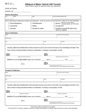 Texas Motor Vehicle Gift Transfer Affidavit