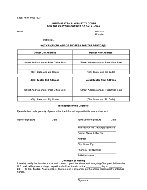 Bankruptcy Debtor Address Change Notice
