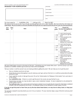 California Request for Verification Form